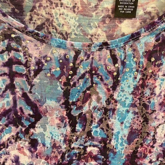 Bay Studio Ladies Abstract Top with Bling, Size M, Purple & Blue Multicolor - Picture 4 of 5